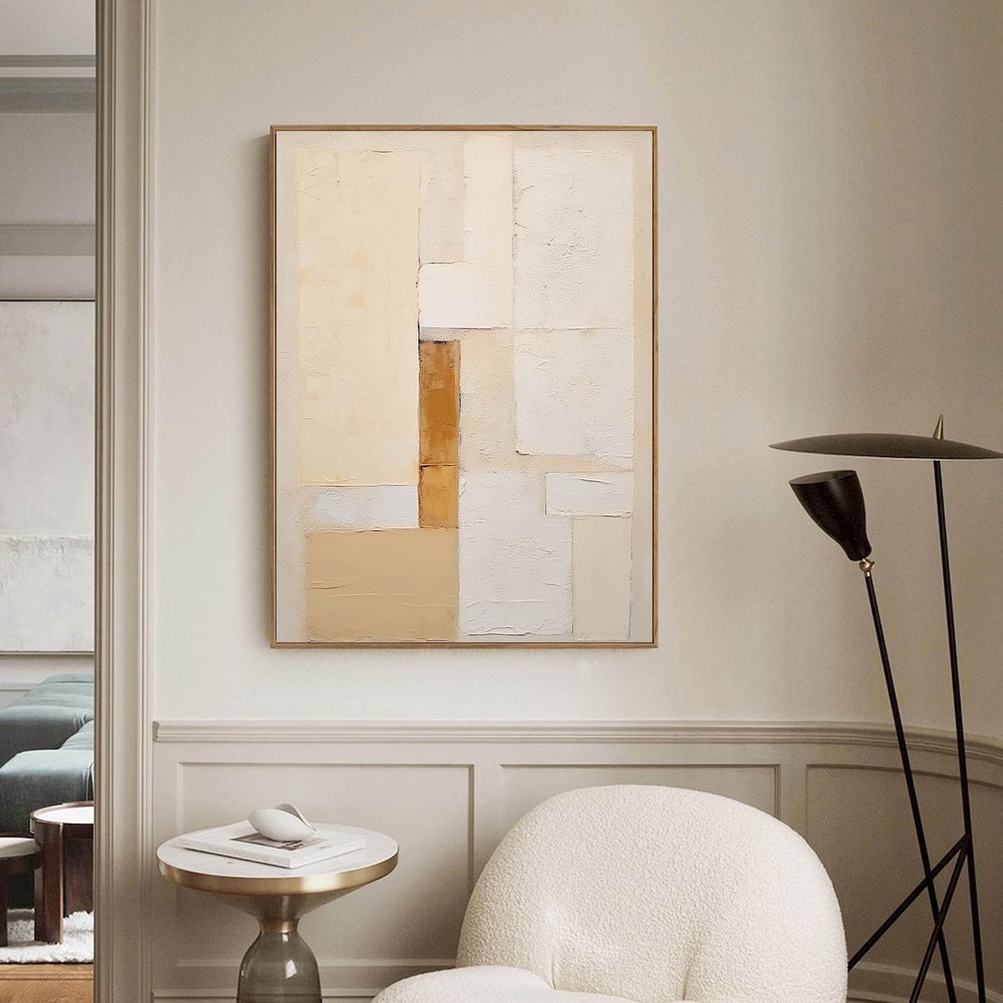 Elegant Minimalist Geometric Oil Painting for Modern Home Decor