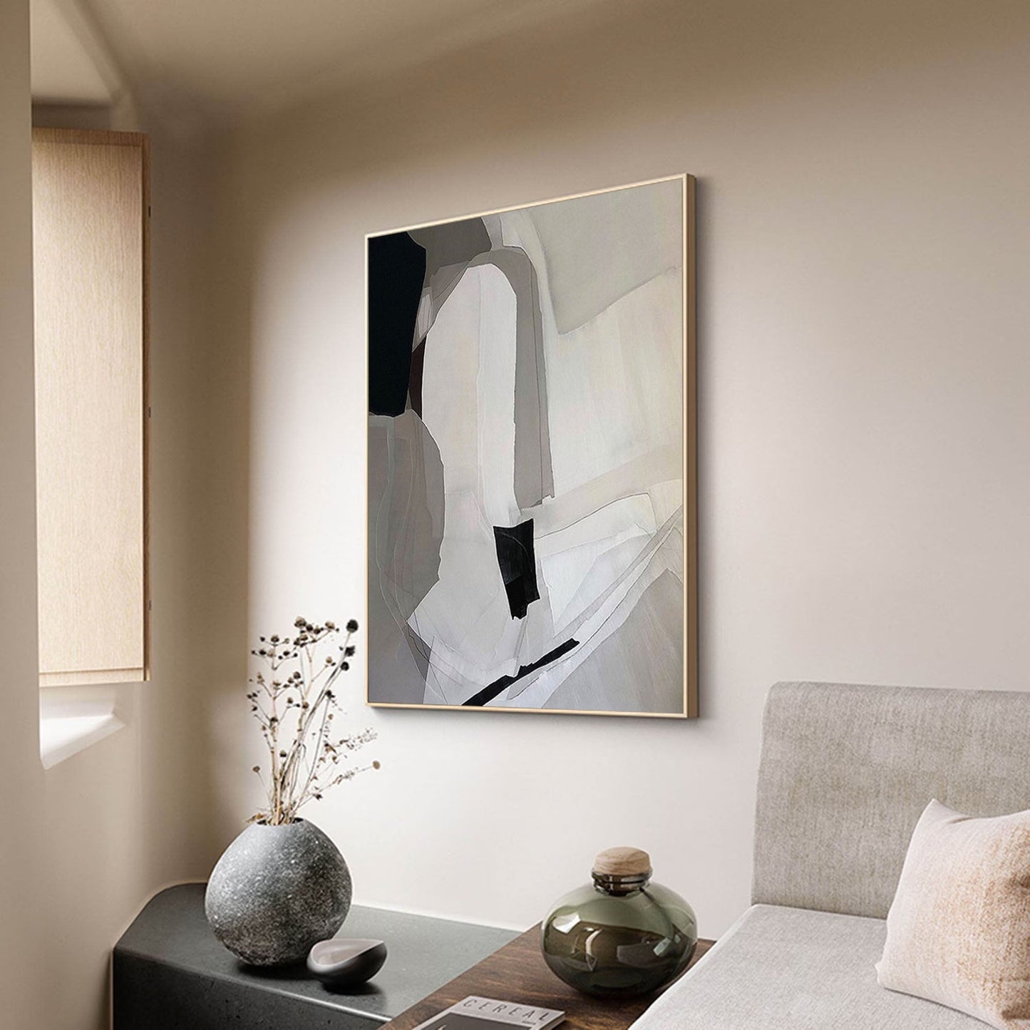 Elegant Minimalist Geometric Oil Painting in Neutral Tones for Modern Decor