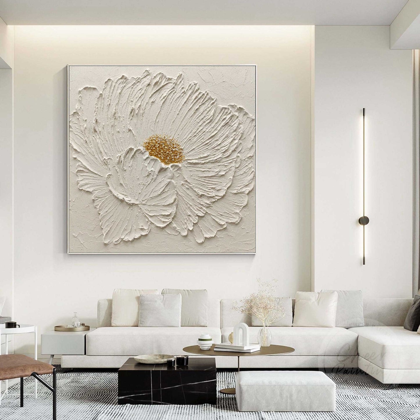 Elegant Minimalist White Flower Oil Painting for Modern Home Décor
