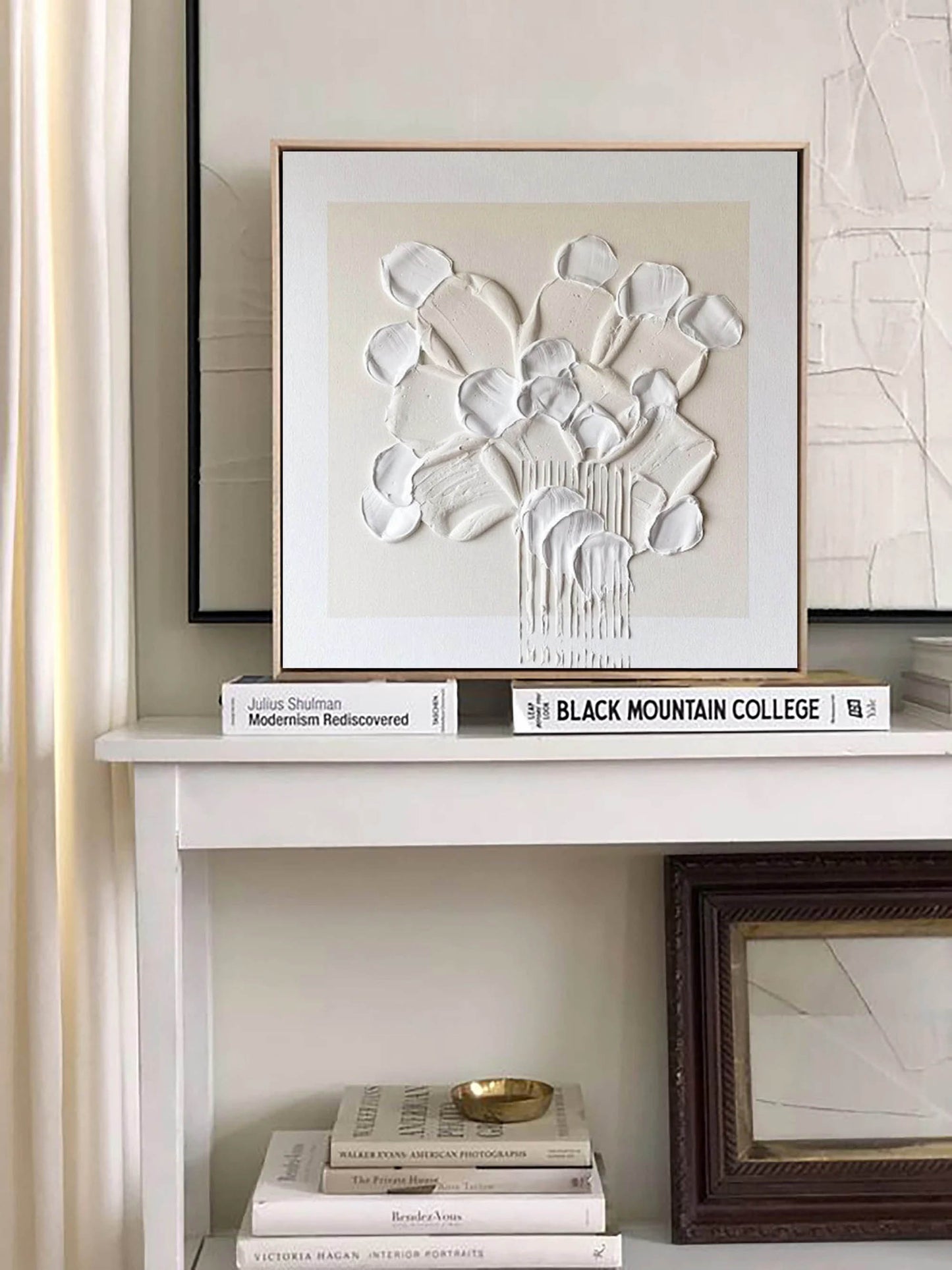 Elegant White Flower Abstract Oil Painting for Modern Home Decor
