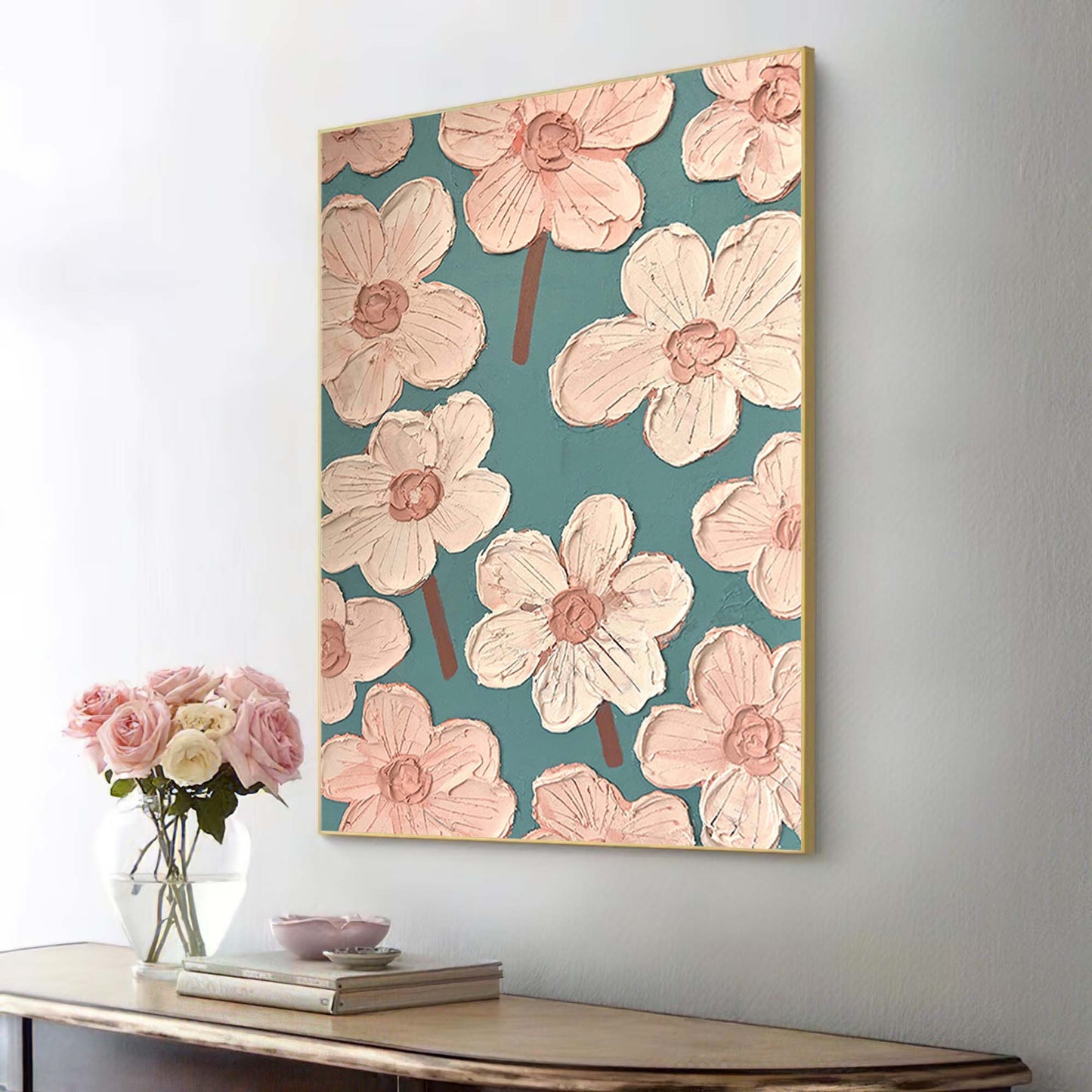 Charming Pink Floral Abstract Oil Painting for Modern Home Decor