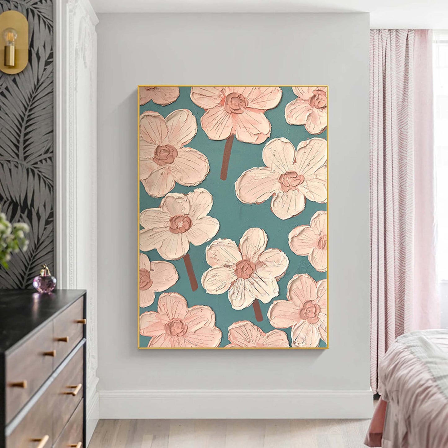 Charming Pink Floral Abstract Oil Painting for Modern Home Decor