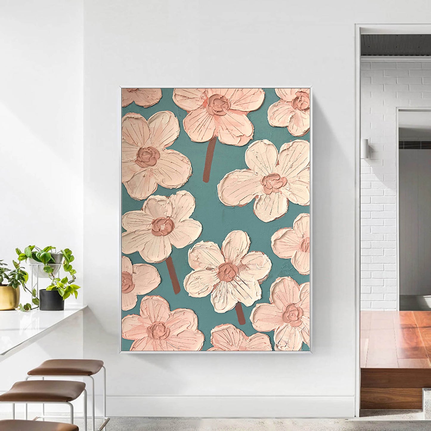 Charming Pink Floral Abstract Oil Painting for Modern Home Decor