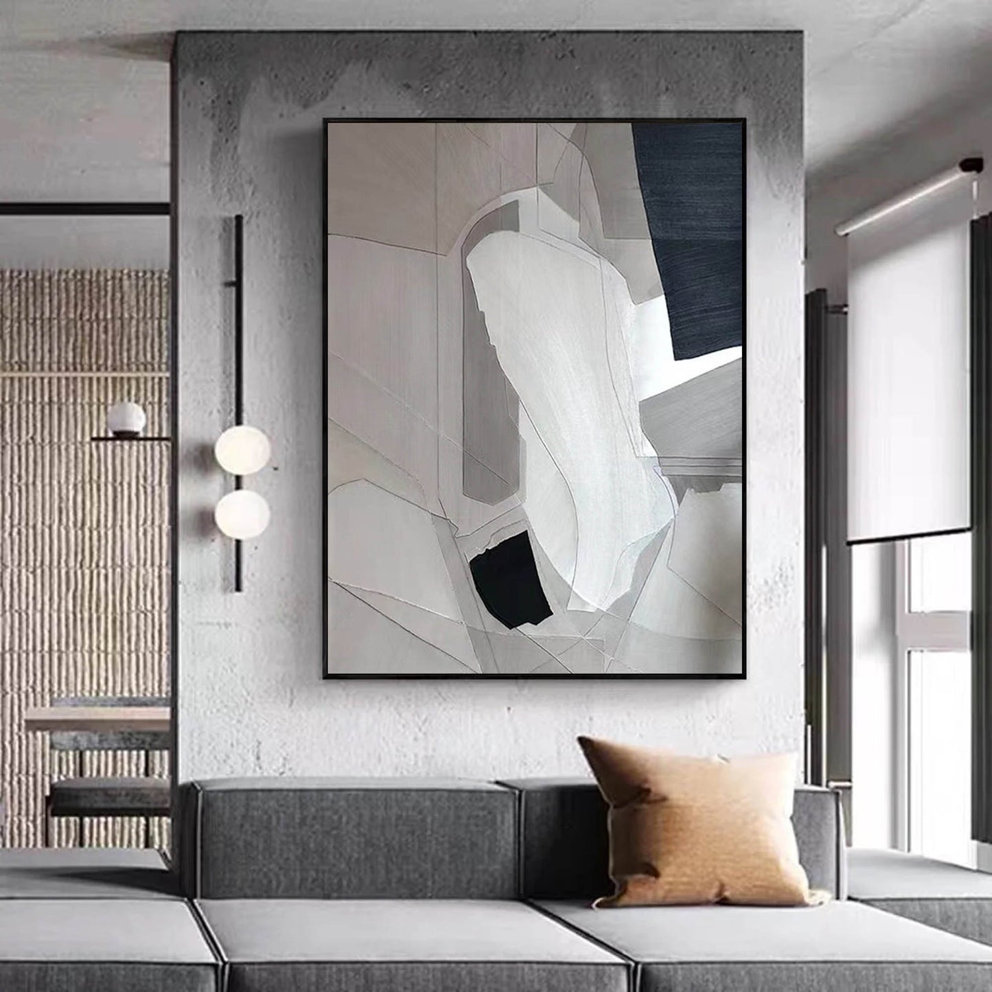 Modern Minimalist Geometric Oil Painting in Monochrome Tones