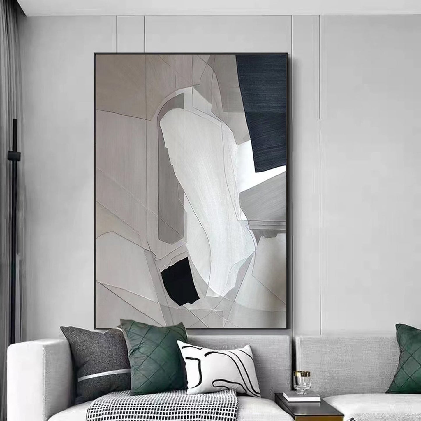 Modern Minimalist Geometric Oil Painting in Monochrome Tones