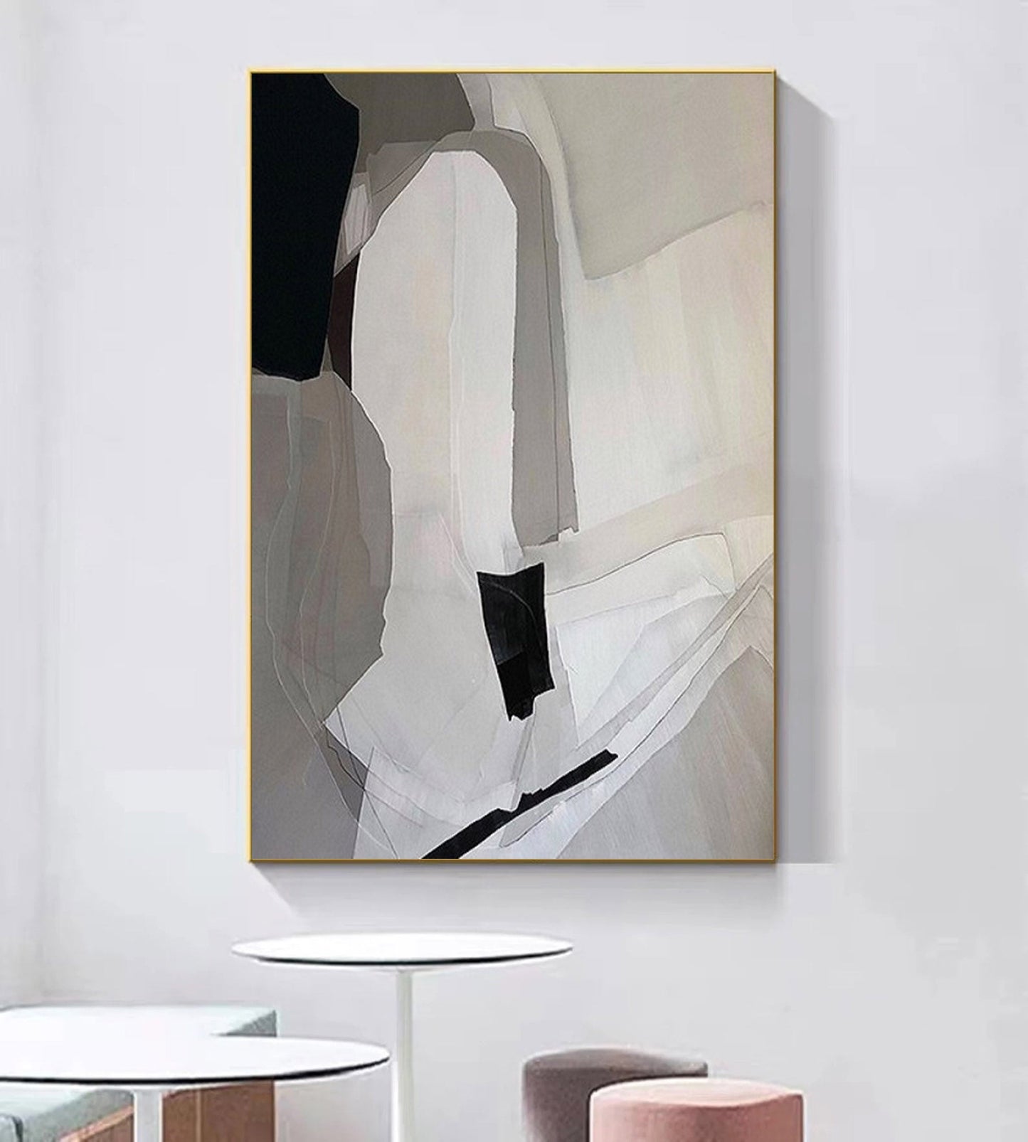 Elegant Minimalist Geometric Oil Painting in Neutral Tones for Modern Decor