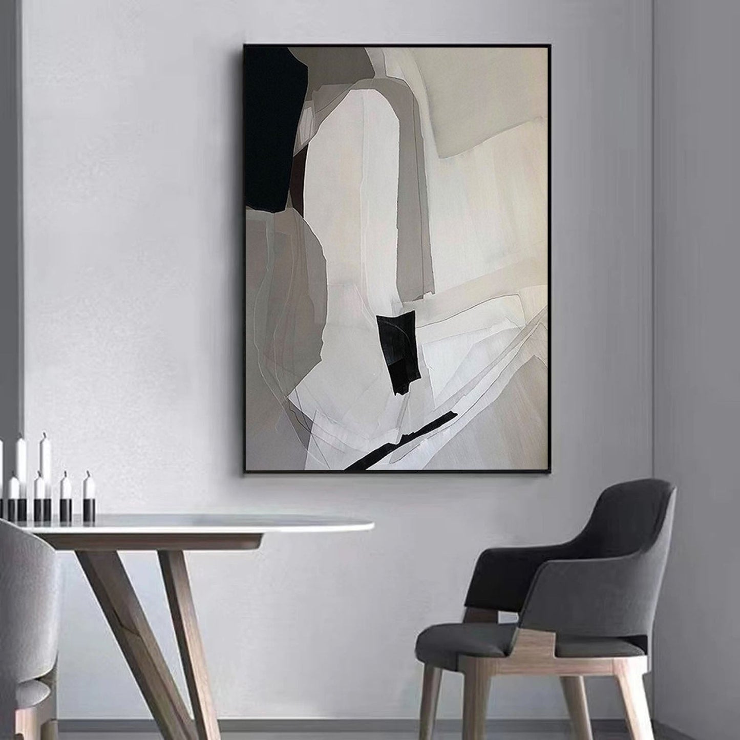 Elegant Minimalist Geometric Oil Painting in Neutral Tones for Modern Decor