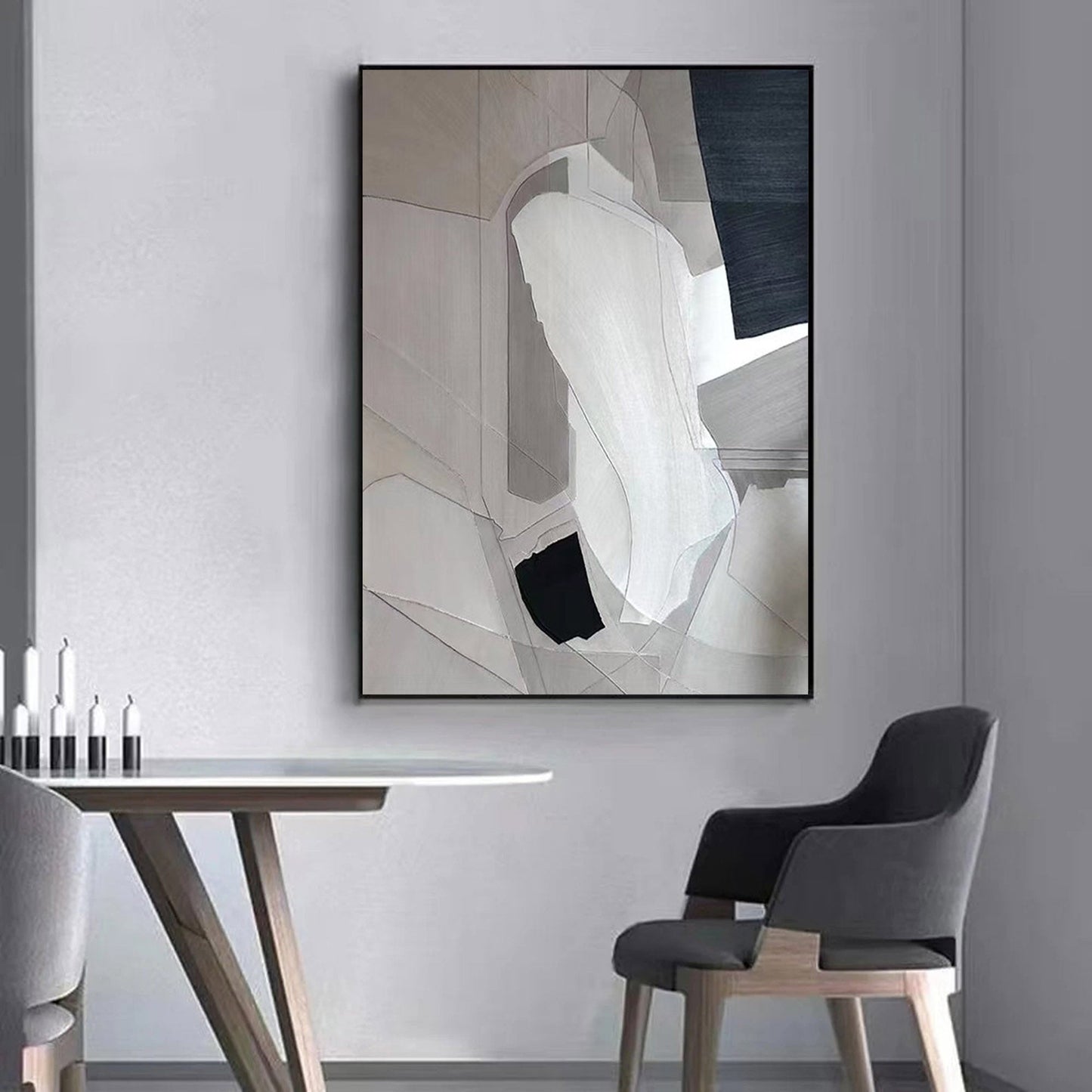 Modern Minimalist Geometric Oil Painting in Monochrome Tones