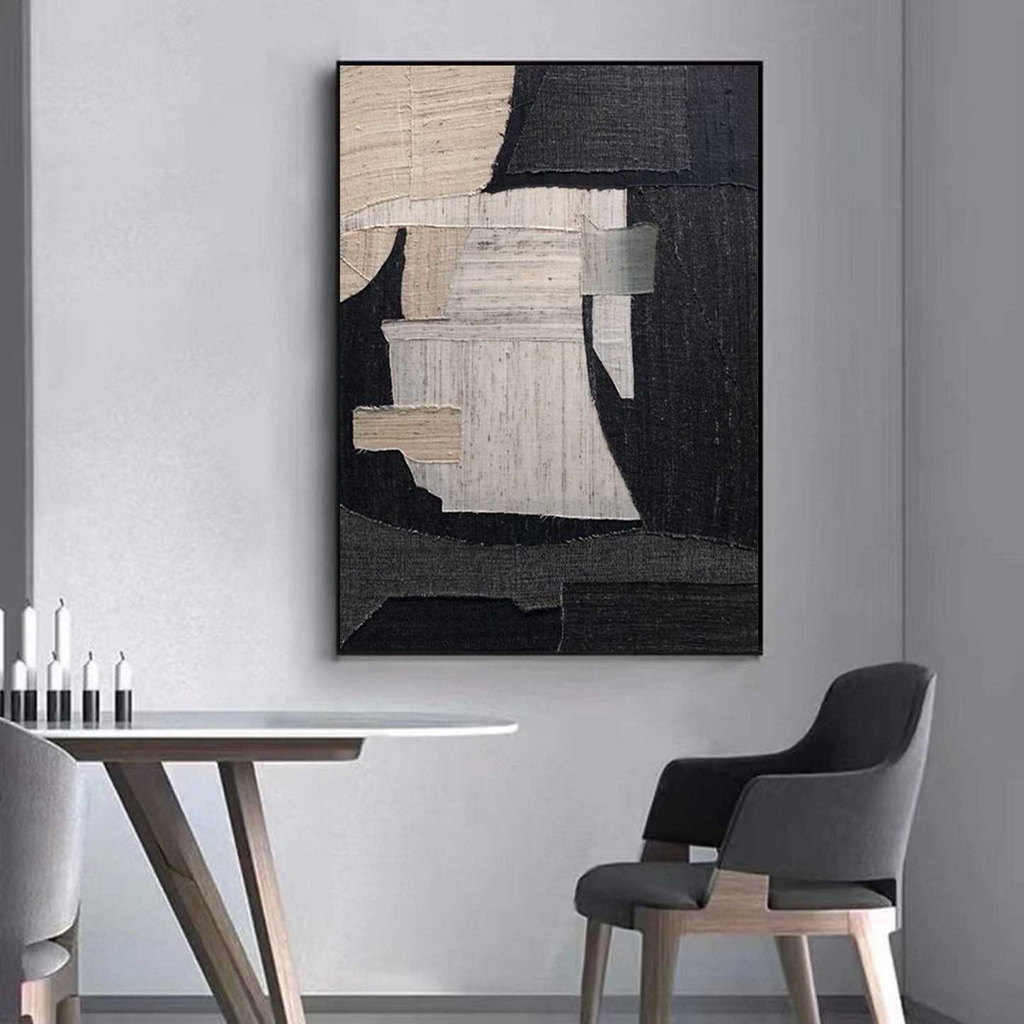 Contemporary Minimalist Geometric Oil Painting for Modern Home Decor