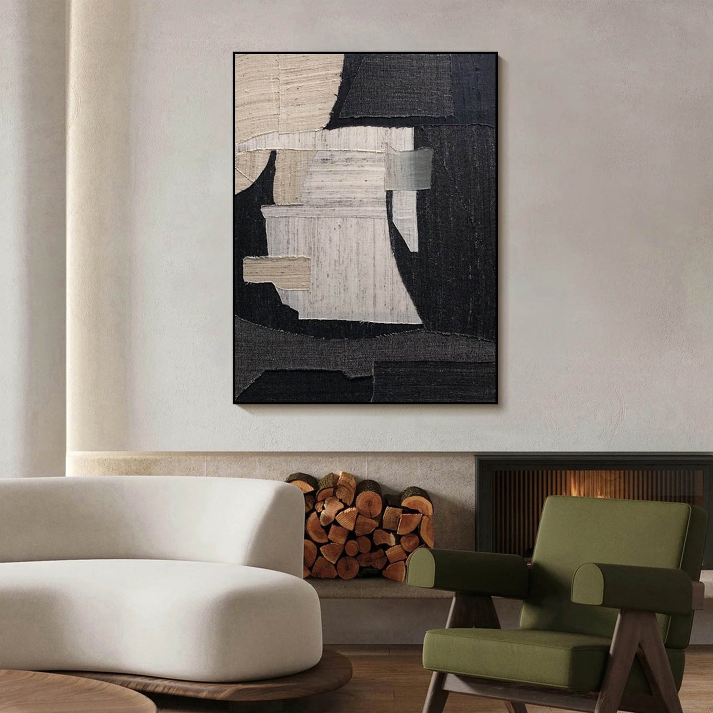 Contemporary Minimalist Geometric Oil Painting for Modern Home Decor