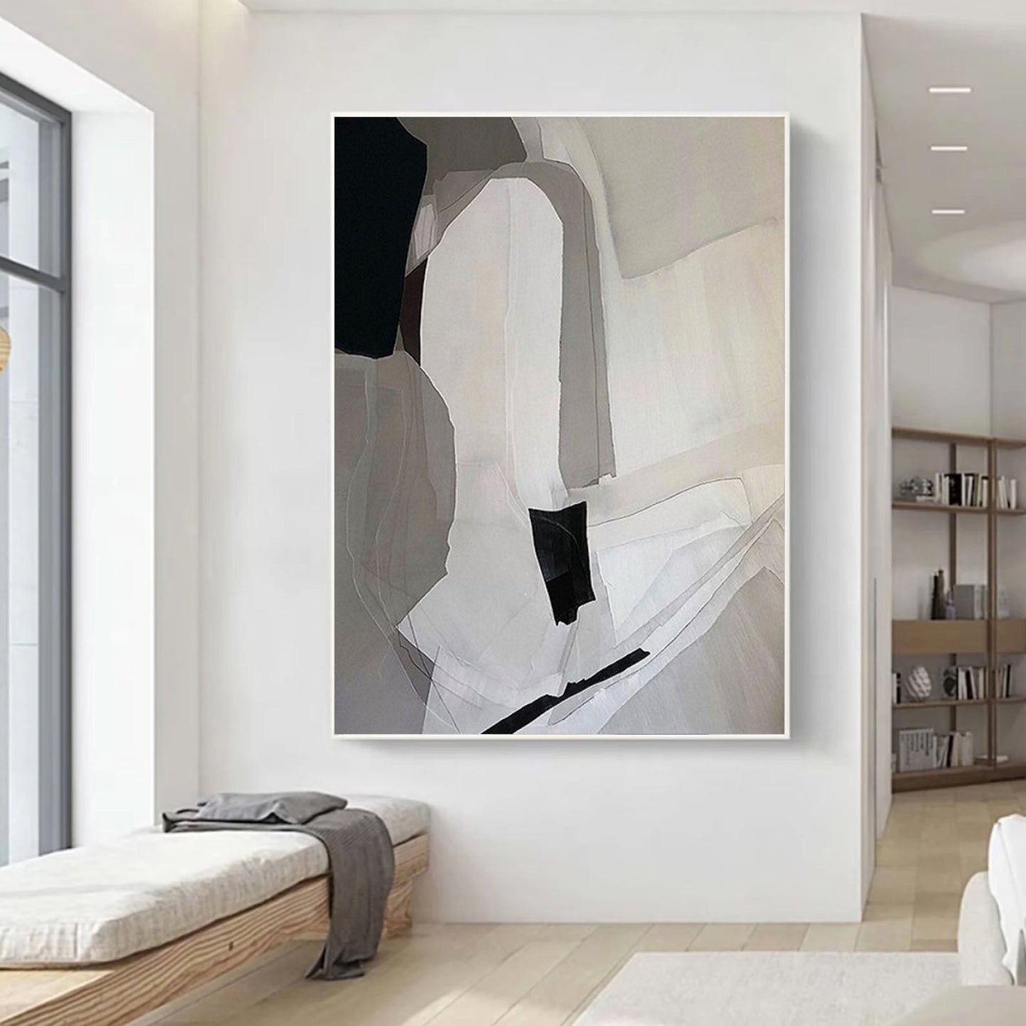 Elegant Minimalist Geometric Oil Painting in Neutral Tones for Modern Decor