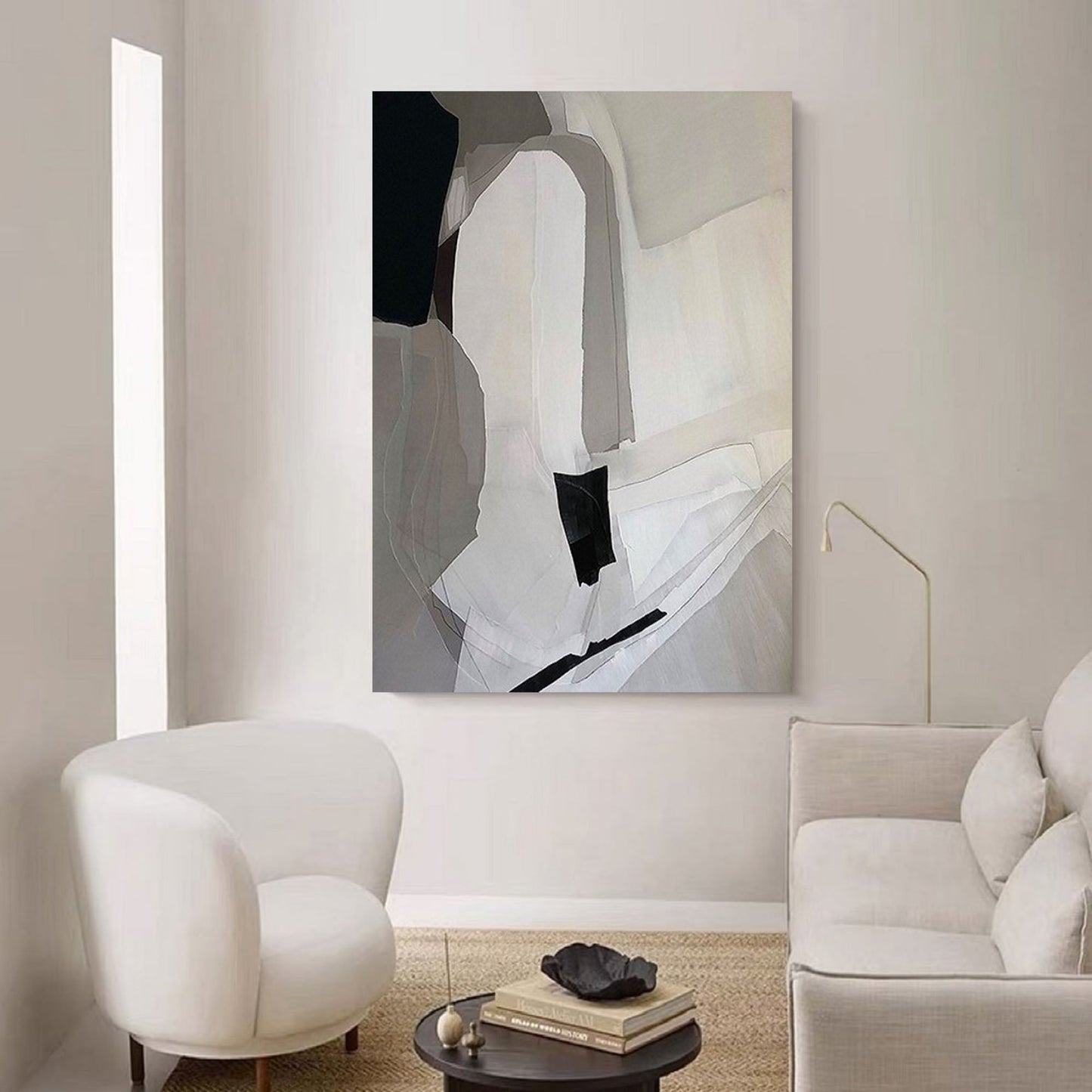 Elegant Minimalist Geometric Oil Painting in Neutral Tones for Modern Decor