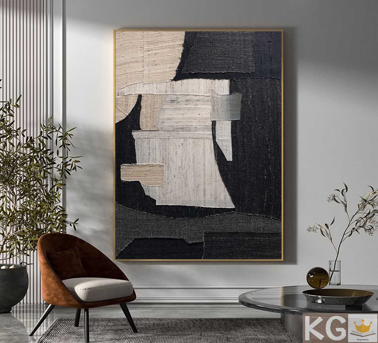 Contemporary Minimalist Geometric Oil Painting for Modern Home Decor