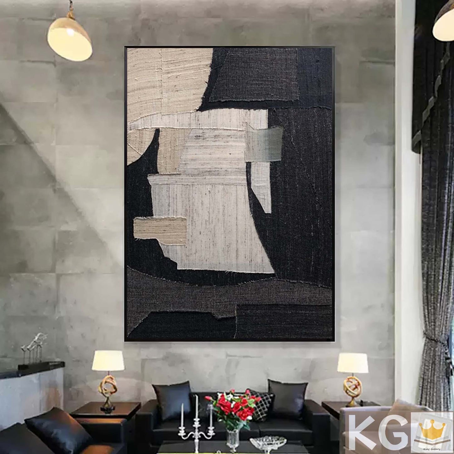 Contemporary Minimalist Geometric Oil Painting for Modern Home Decor