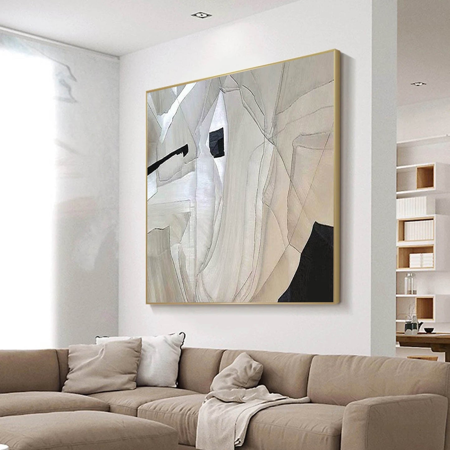 Contemporary Minimalist Geometric Oil Painting for Modern Home Decor