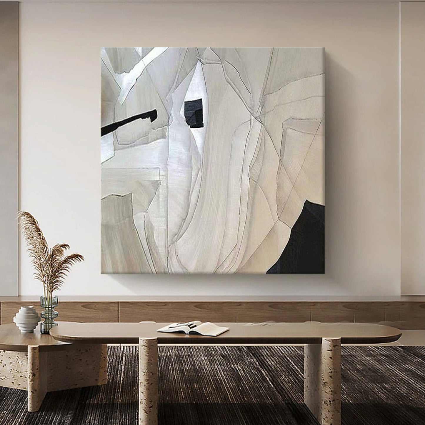 Contemporary Minimalist Geometric Oil Painting for Modern Home Decor