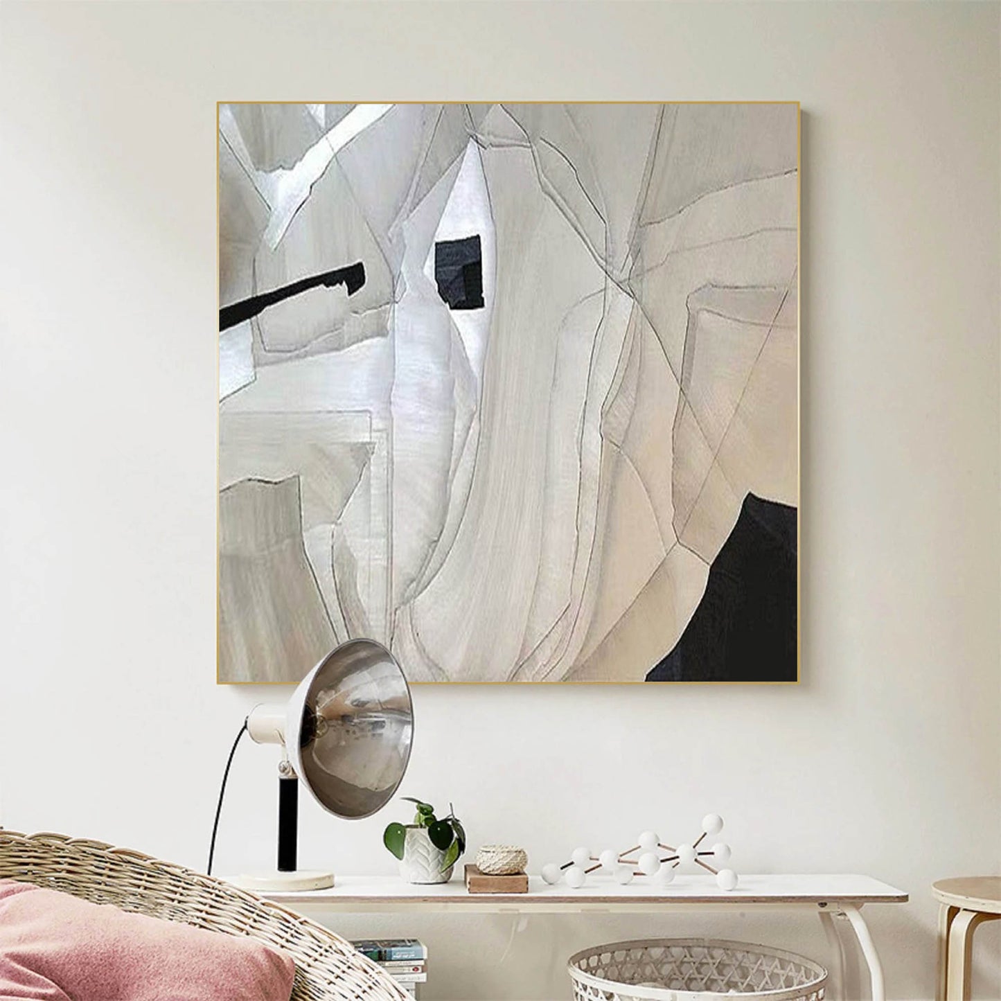 Contemporary Minimalist Geometric Oil Painting for Modern Home Decor