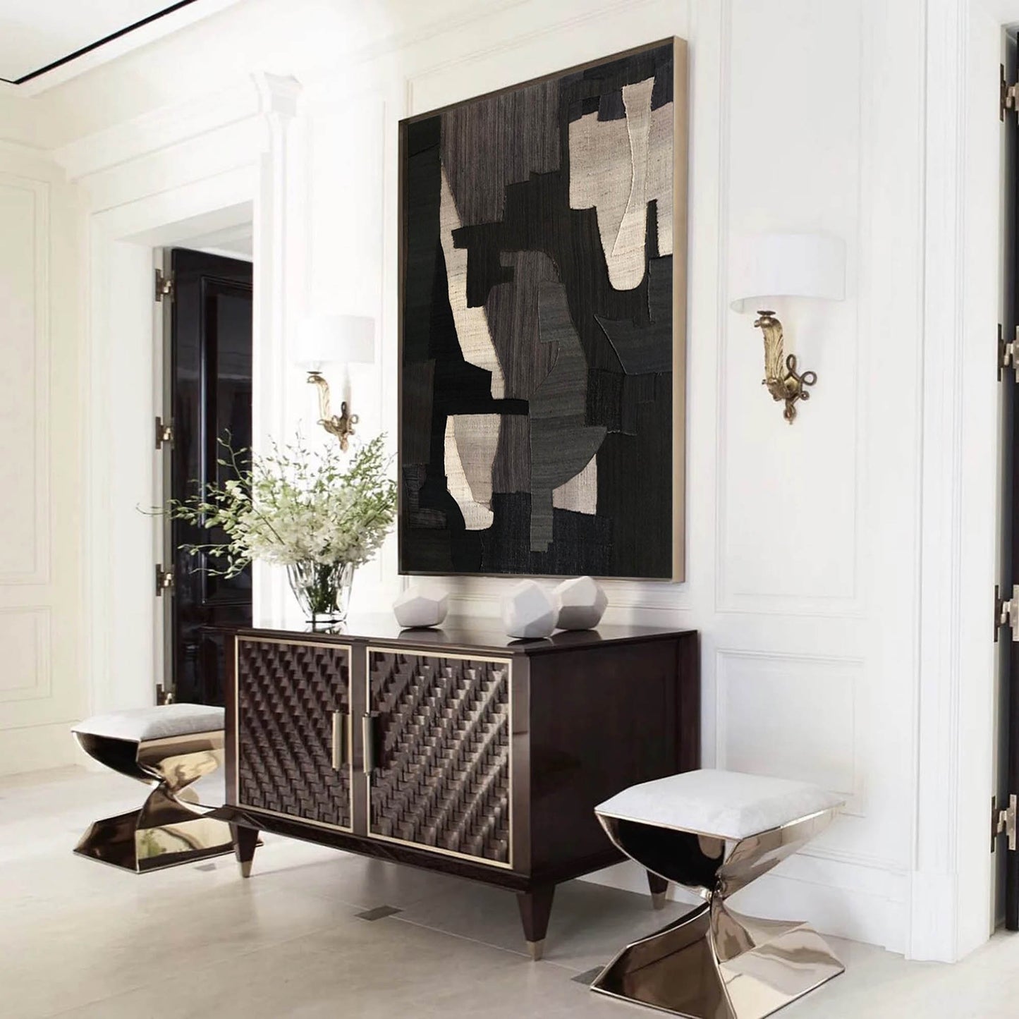 Contemporary Minimalist Geometric Oil Painting for Modern Home Décor