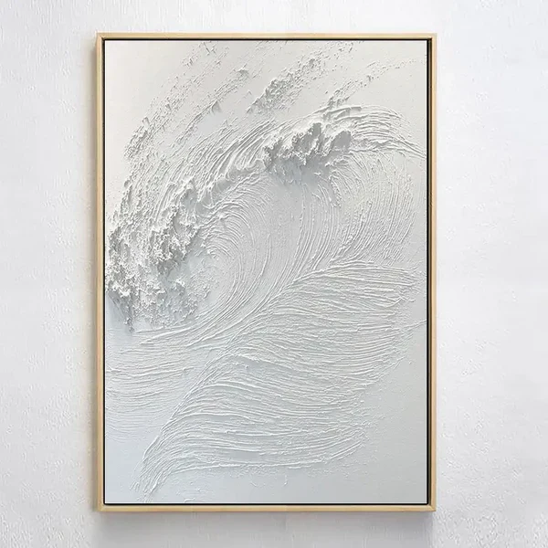 Abstract Ocean Waves Textured Oil Painting for Coastal Home Decor