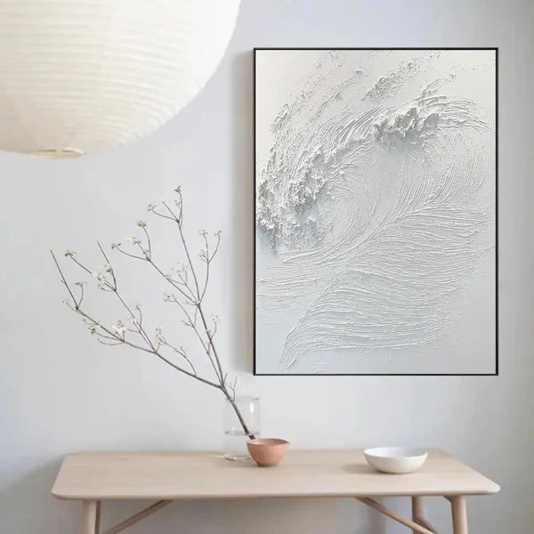 Abstract Ocean Waves Textured Oil Painting for Coastal Home Decor