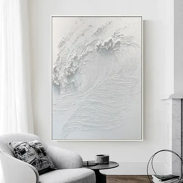Abstract Ocean Waves Textured Oil Painting for Coastal Home Decor