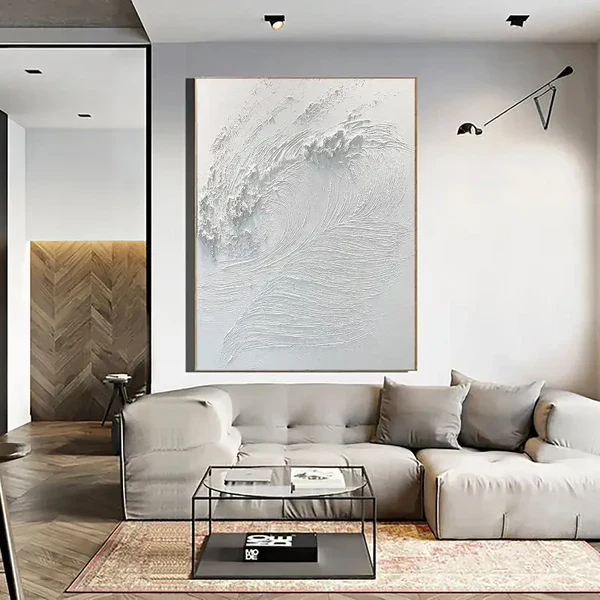 Abstract Ocean Waves Textured Oil Painting for Coastal Home Decor