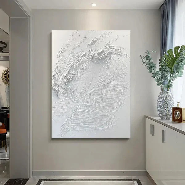 Abstract Ocean Waves Textured Oil Painting for Coastal Home Decor