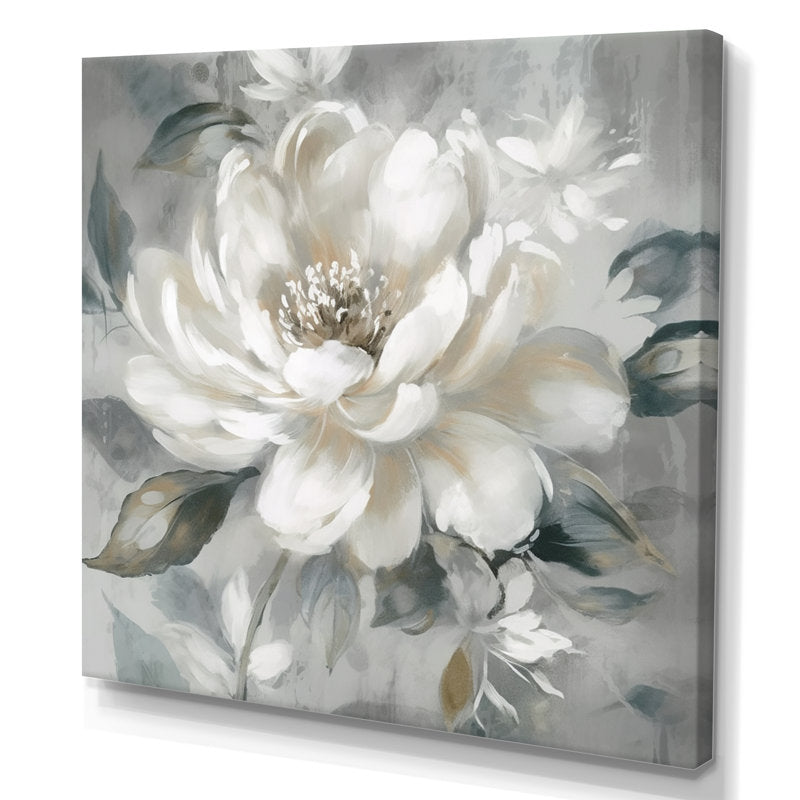 Elegant White and Gray Peony Oil Painting Floral Artwork for Home Decor
