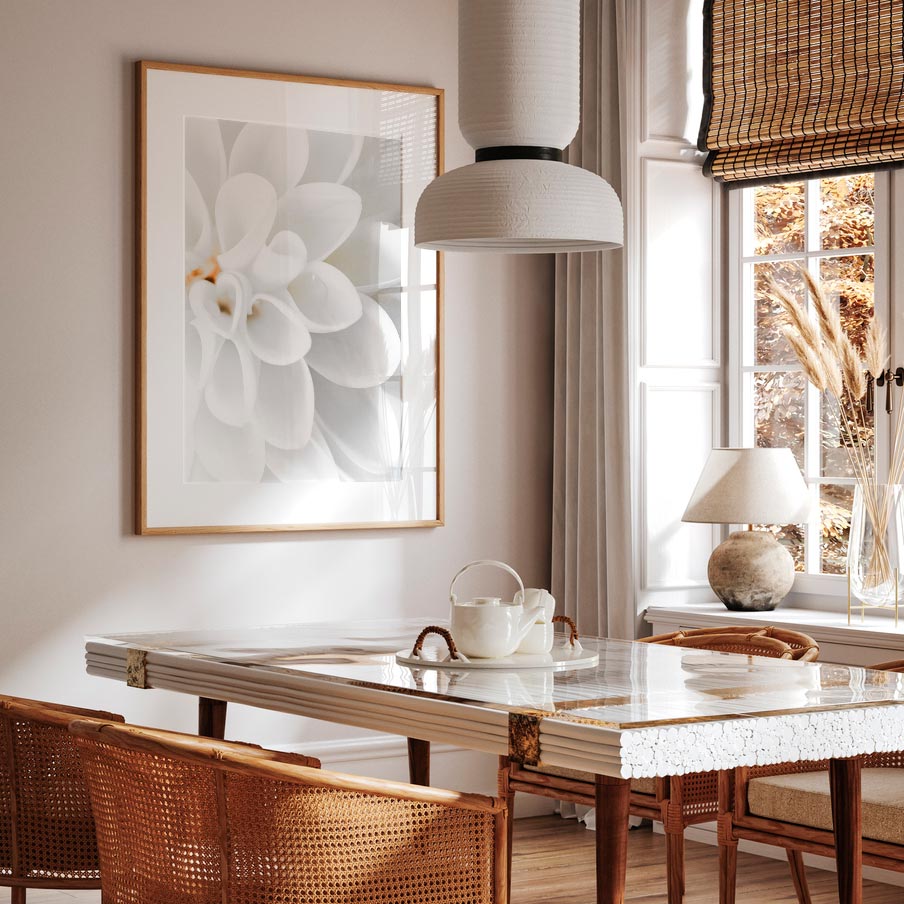 Elegant White Dahlia Oil Painting for Home Décor and Floral Art Enthusiasts
