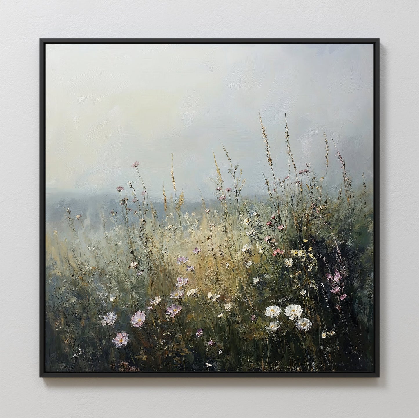 Serene Wildflower Landscape Oil Painting for Home Decor and Wall Art