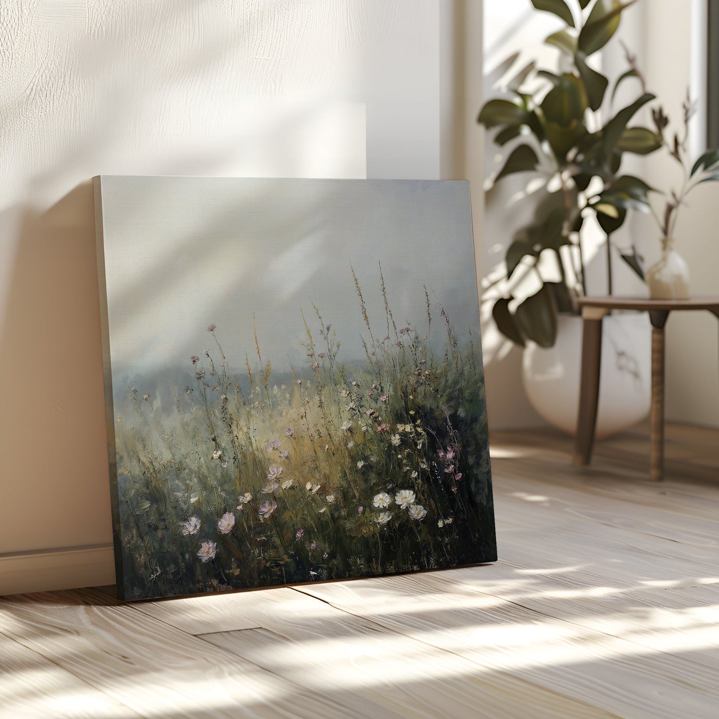 Serene Wildflower Landscape Oil Painting for Home Decor and Wall Art