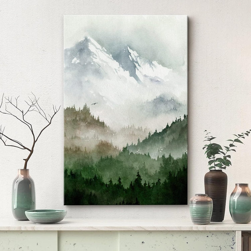 Serene Mountain Forest Oil Painting for Modern Home Decor