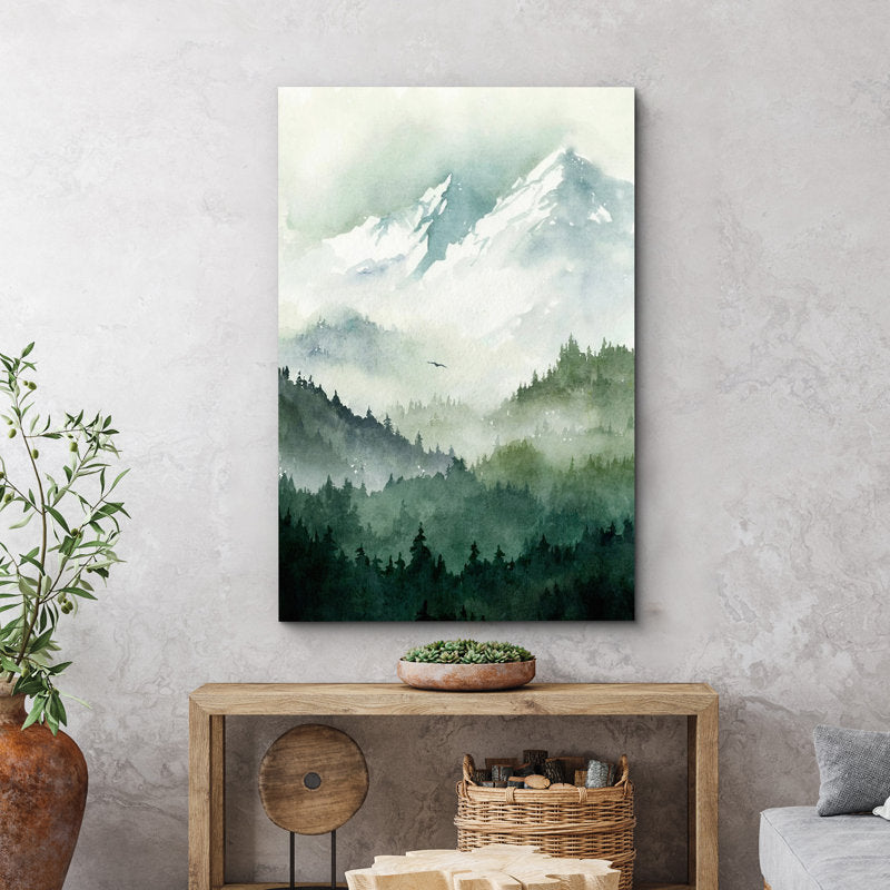 Serene Mountain Forest Oil Painting for Modern Home Decor