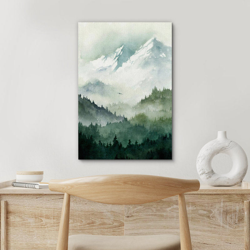 Serene Mountain Forest Oil Painting for Modern Home Decor