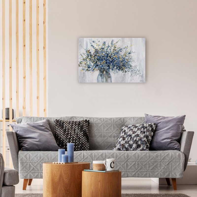 Beautiful Blue Floral Arrangement in Vase - Vibrant Oil Painting for Elegant Decor
