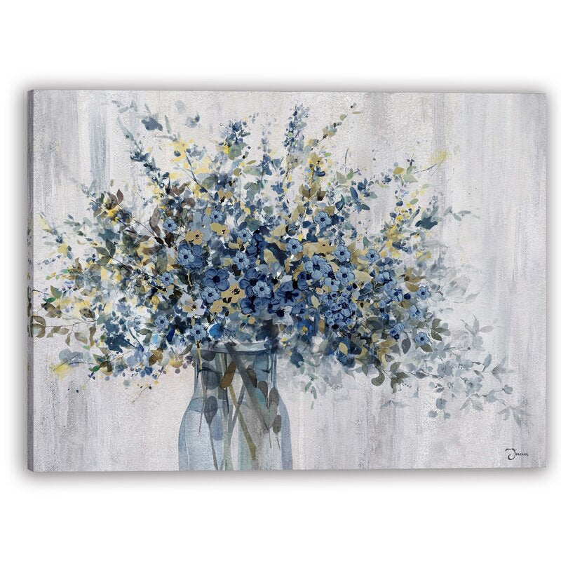 Beautiful Blue Floral Arrangement in Vase - Vibrant Oil Painting for Elegant Decor