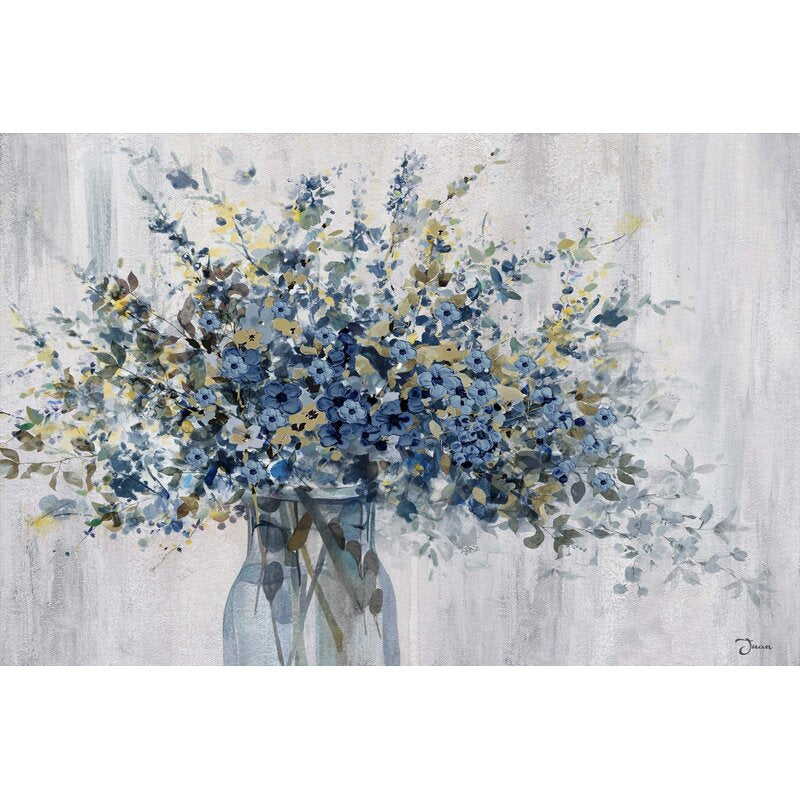 Beautiful Blue Floral Arrangement in Vase - Vibrant Oil Painting for Elegant Decor