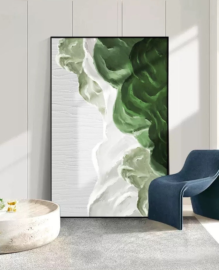 Green Waves Billowing Abstract Oil Painting