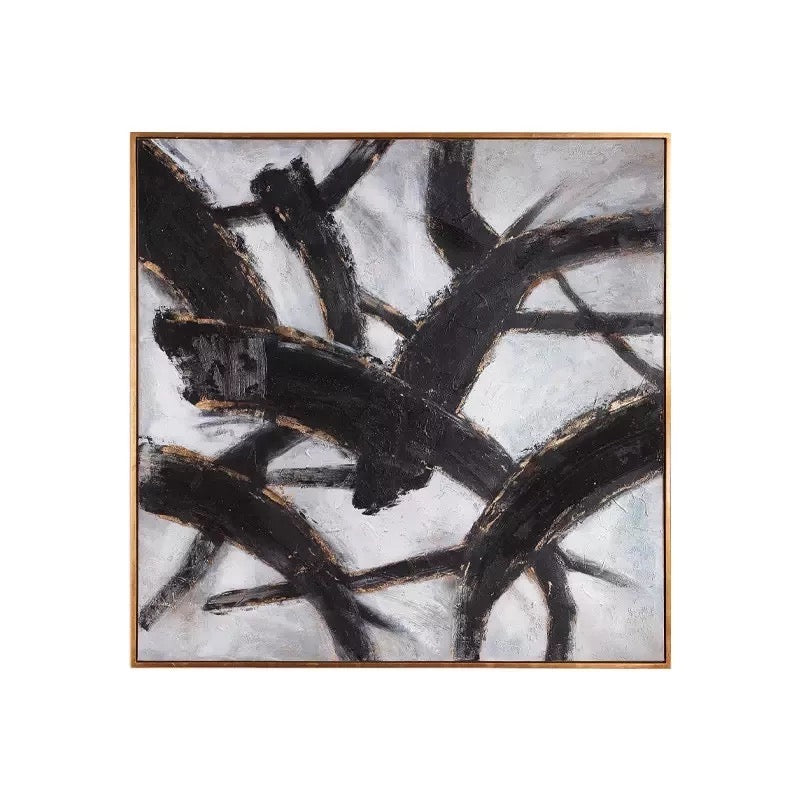 Contemporary Abstract Black and White Oil Painting for Modern Home Decor