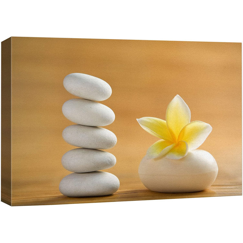 Tranquil Oil Painting of Zen Stones and Blooming White Plumeria Flower