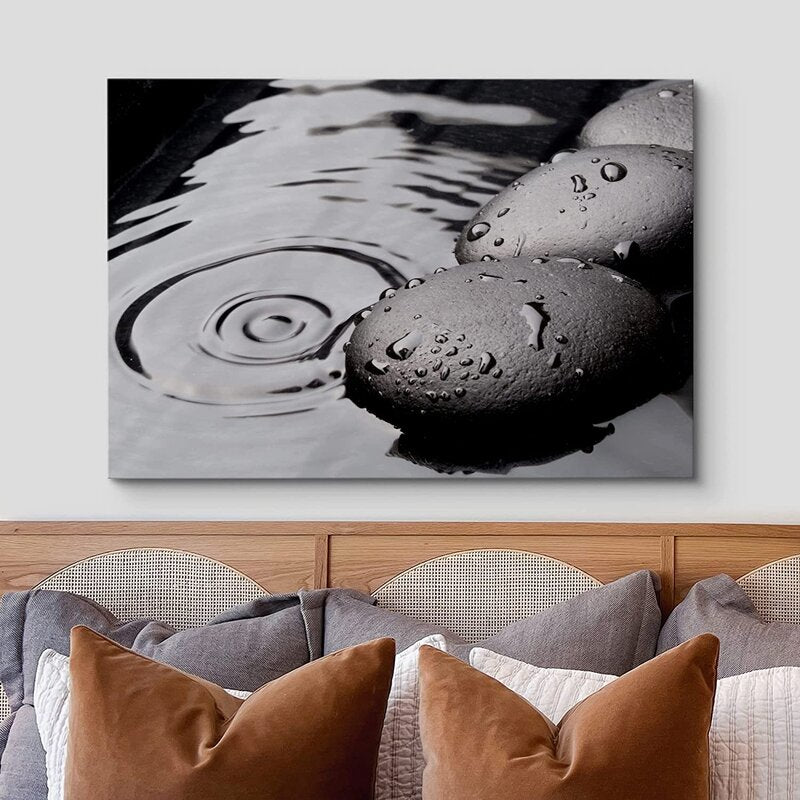 Serene Zen Stones Canvas Art - Tranquil Water Ripples for Spa-Inspired Decor