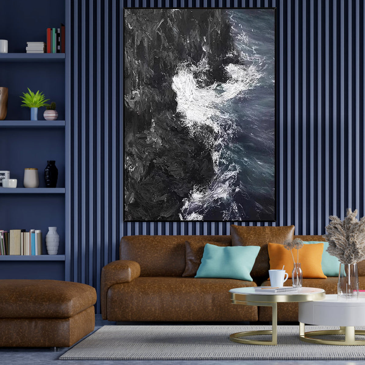 Dynamic Ocean Waves Abstract Oil Painting for Modern Home Decor