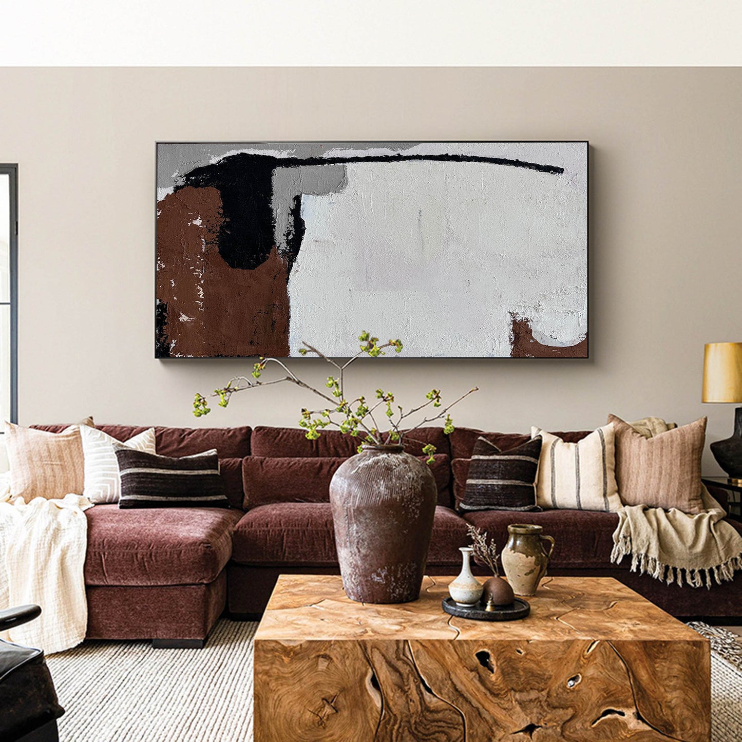 Contemporary Abstract Oil Painting with Bold Colors and Textured Design