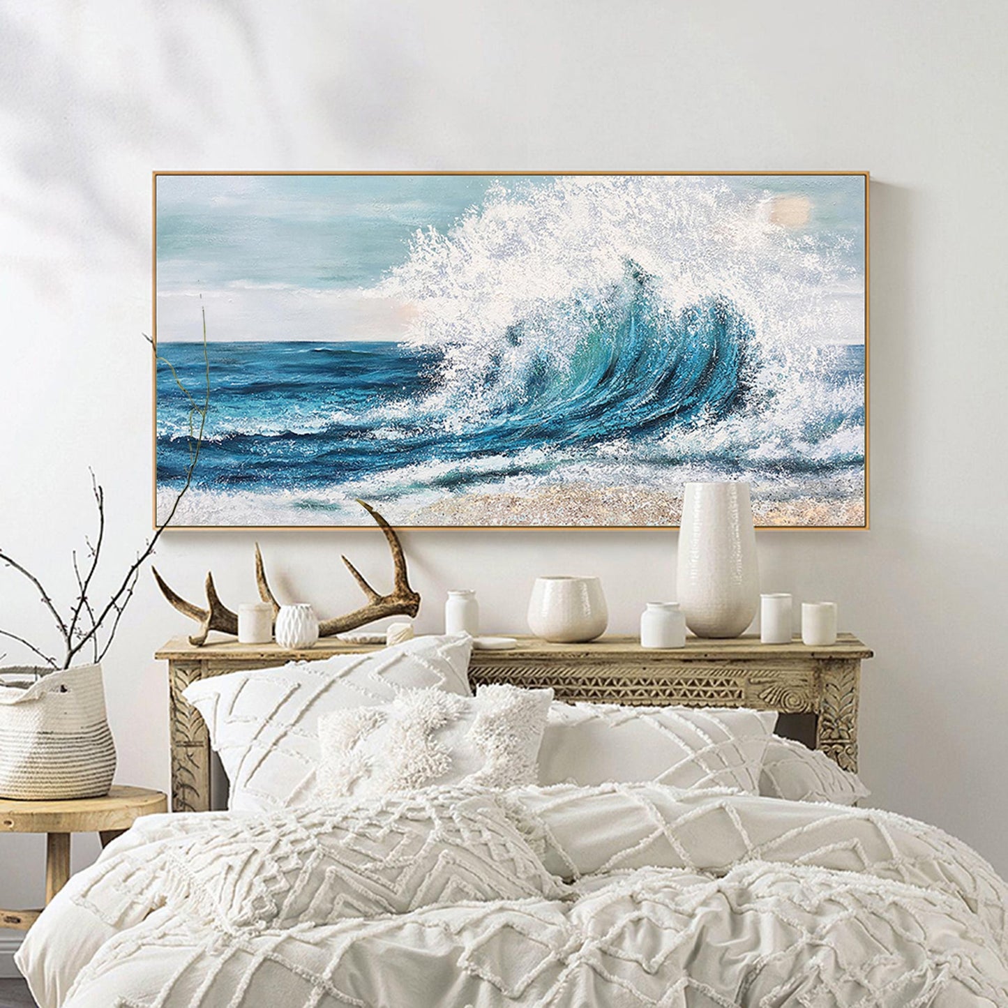 Dynamic Ocean Wave Oil Painting for Coastal Home Décor