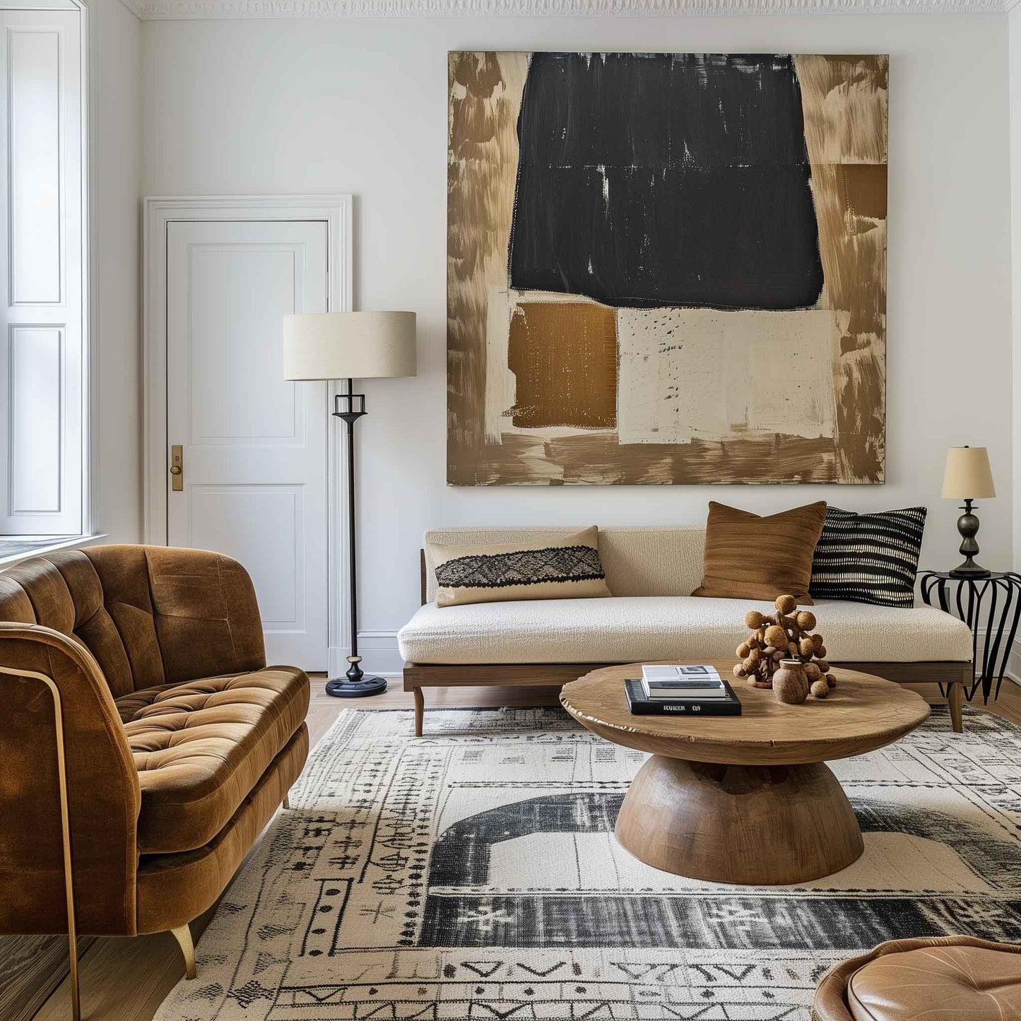 Contemporary Black and Gold Abstract Oil Painting for Modern Home Decor