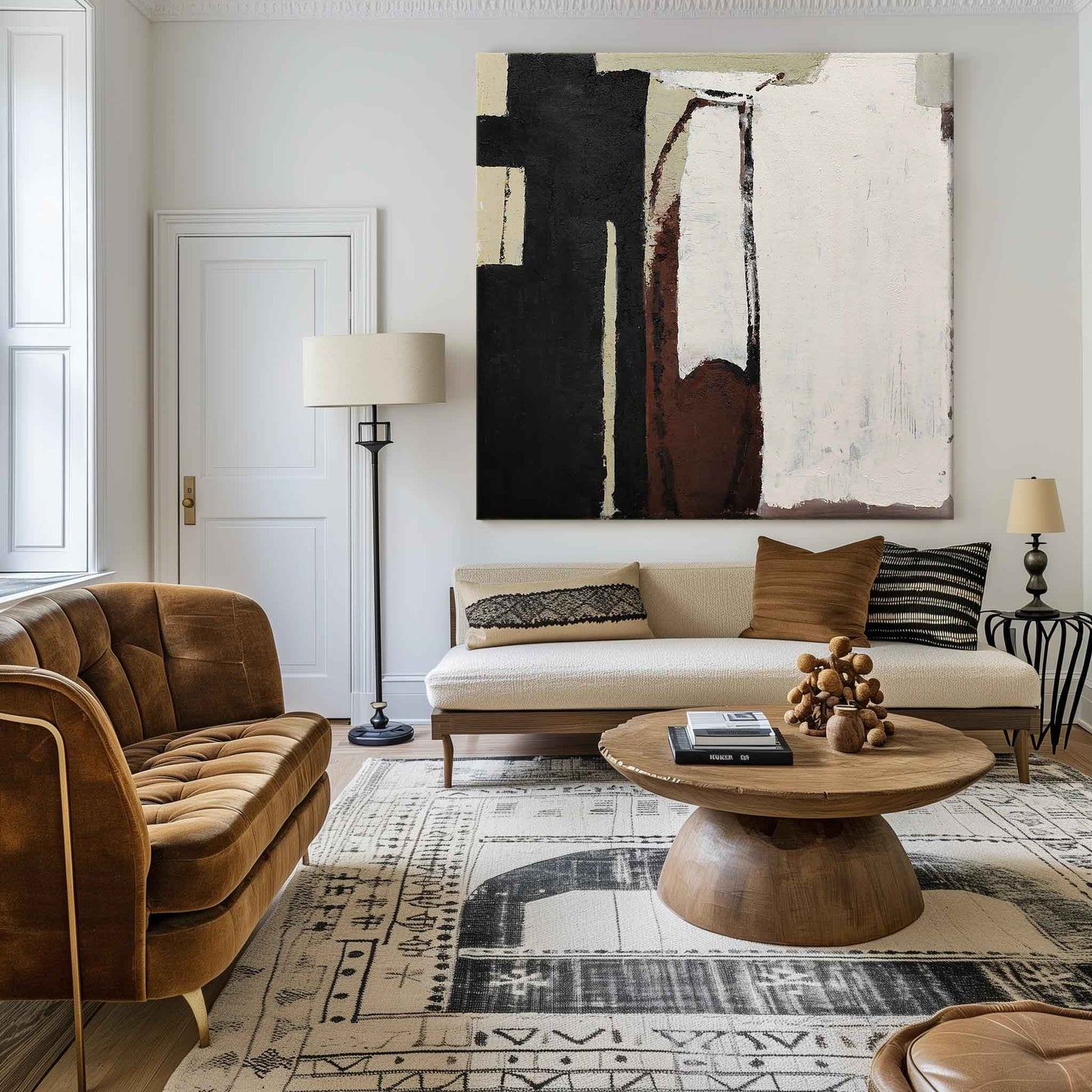 Contemporary Black and Brown Abstract Oil Painting for Modern Decor
