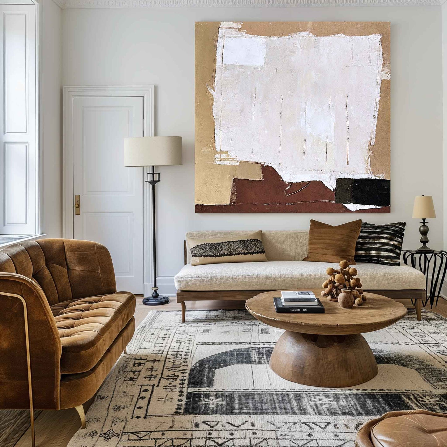 Contemporary Abstract Oil Painting with Textured Shades of Beige and Earth Tones