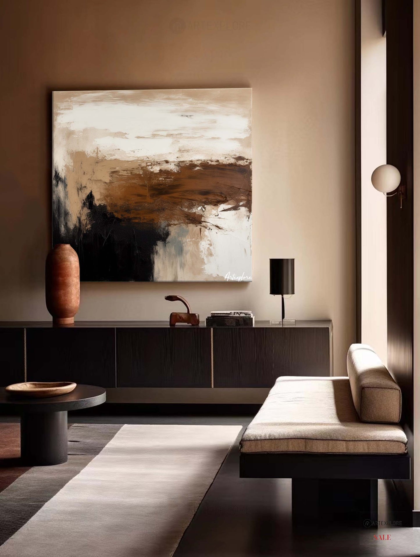 Contemporary Abstract Landscape Oil Painting in Earthy Tones for Modern Decor