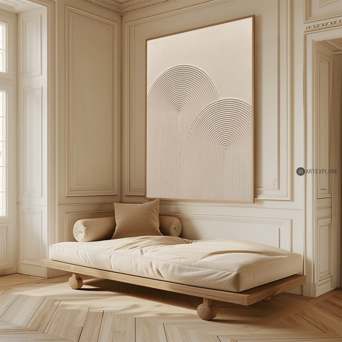 Contemporary Beige Minimalist Abstract Oil Painting for Modern Home Decor