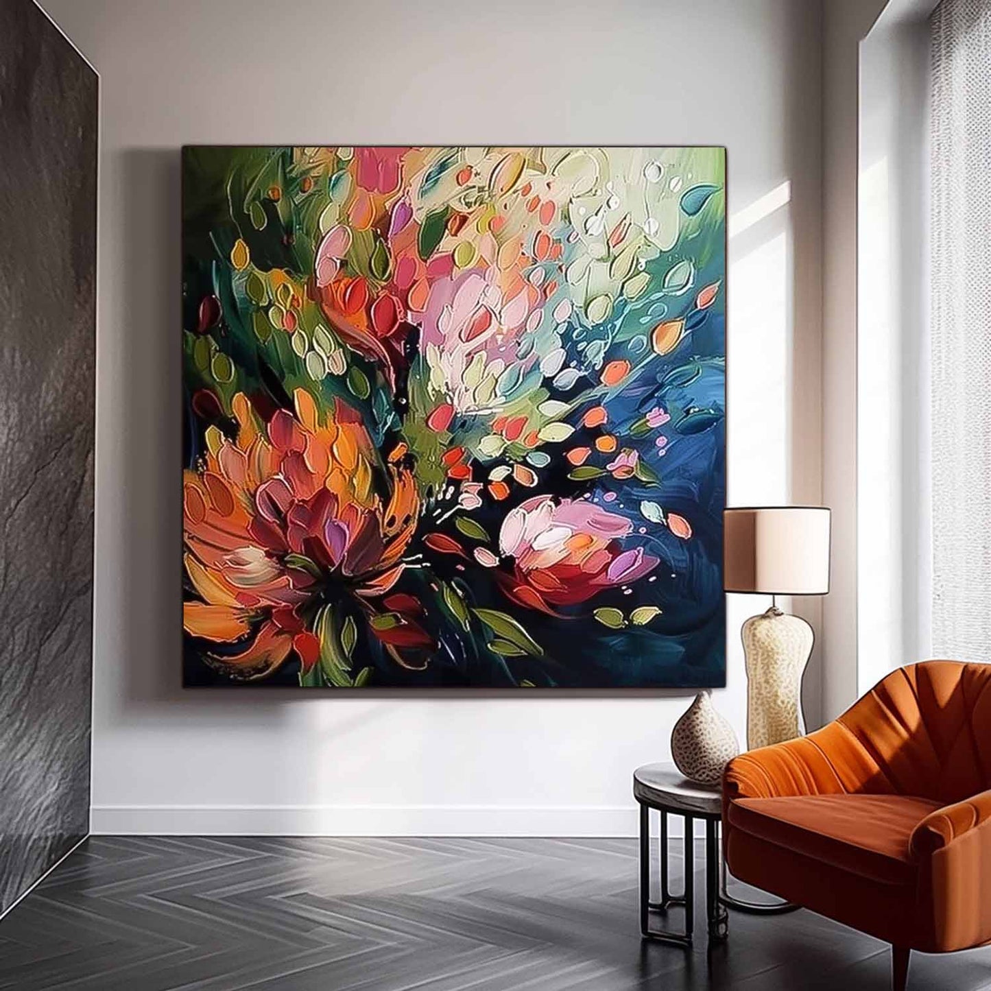 Vibrant Floral Abstract Oil Painting for Elegant Home Decor